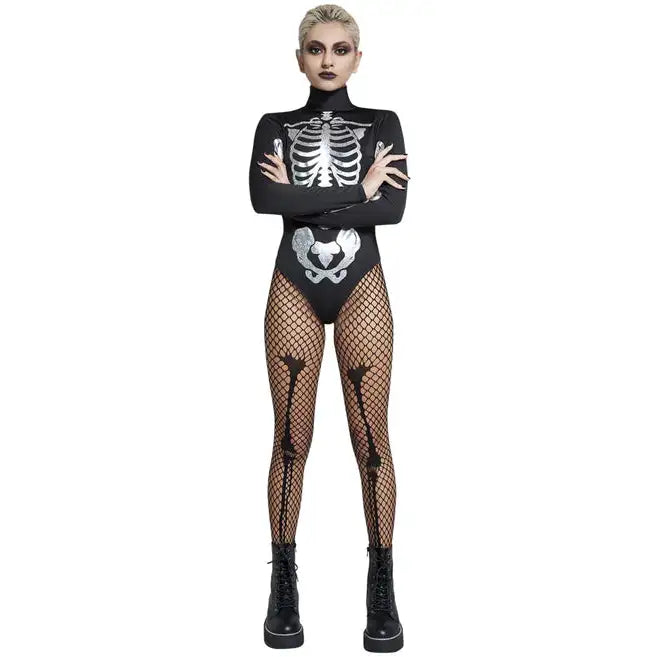 Fever Skeleton Costume Black and White Leotard 1
