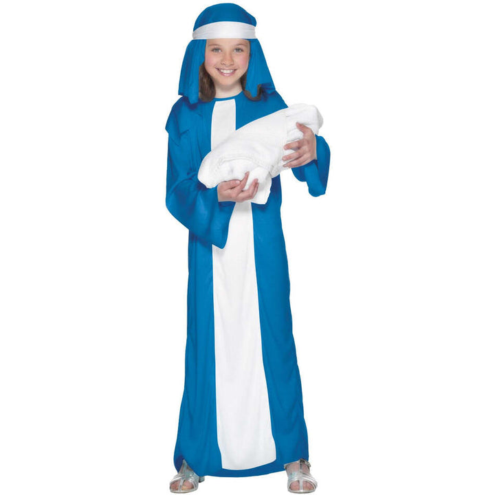 Mary Child Costume Blue and White Dress and Headpiece Kids Nativity Costume 1
