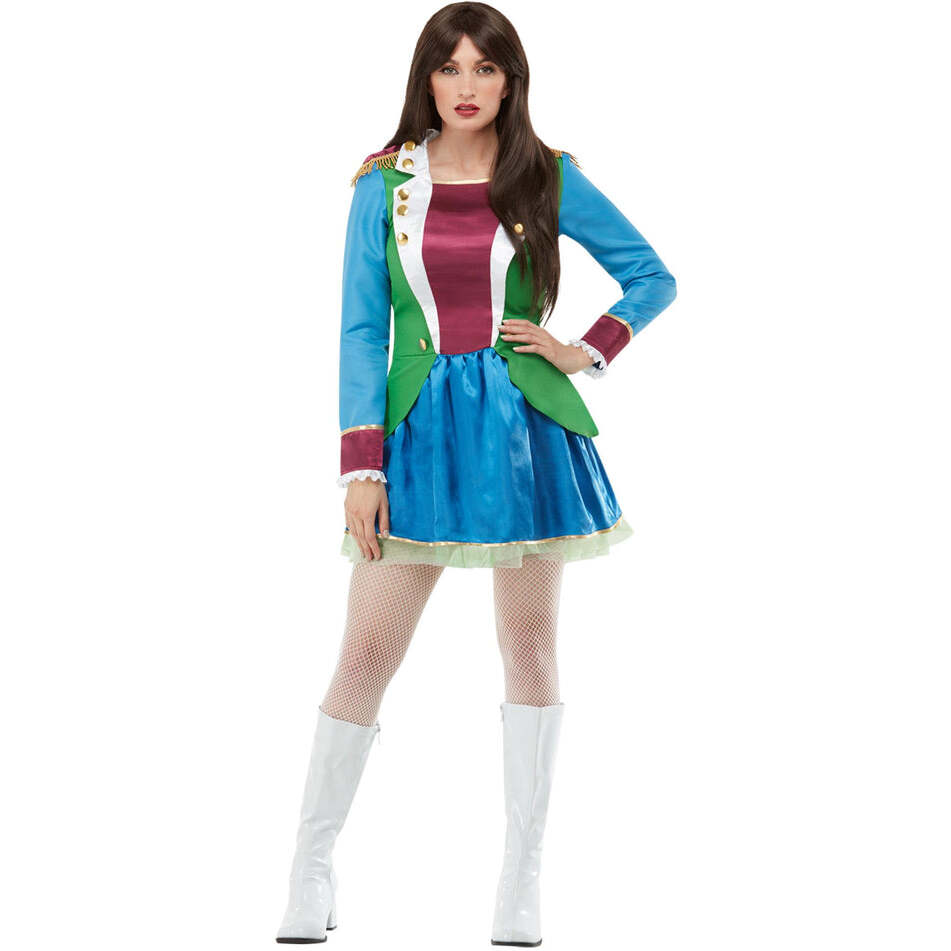 Mad Hatter Blue Party Dress with attached Jacket and Gold Trim 1