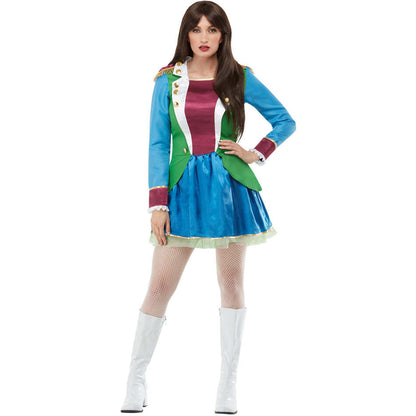 Mad Hatter Blue Party Dress with attached Jacket and Gold Trim 1