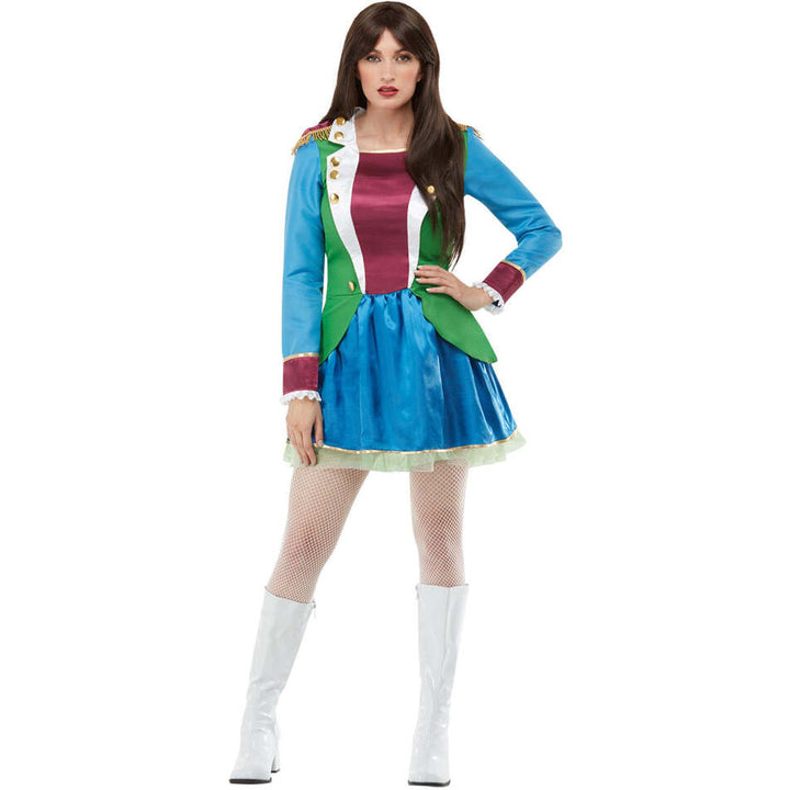 Mad Hatter Blue Party Dress with attached Jacket and Gold Trim 1