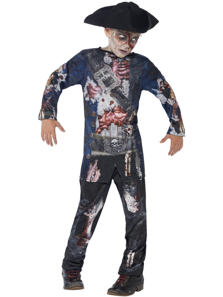 Deluxe Jolly Rotten Pirate Kids Blue Sublimation Top And Trousers Black Hat