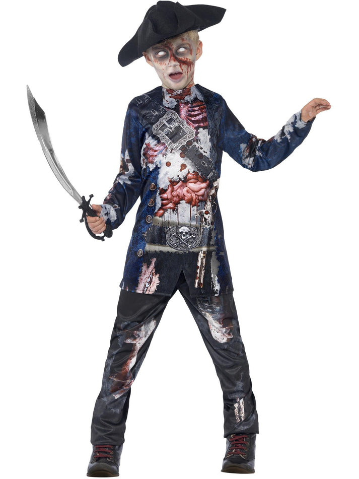 Deluxe Jolly Rotten Pirate Kids Blue Sublimation Top And Trousers Black Hat