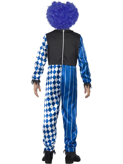 Deluxe Sinister Clown Costume Blue Checked Jumpsuit EVA Mask Attached Brain and Blue Hair 3