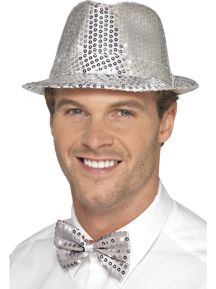 Sequin Trilby Hat Adult Silver 20s Style Costume Accessory