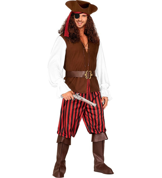 Pirate  Shirt With Vest, Pants, Belt, Boot Covers, Headband, Hat, Eye-Patch 