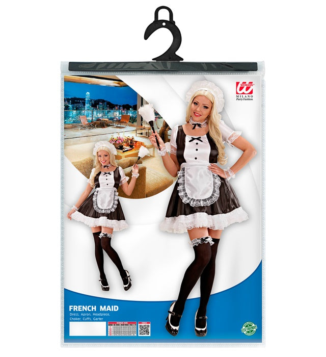 French Maid  Dress, Apron, Headpiece, Choker, Cuffs, Garter 