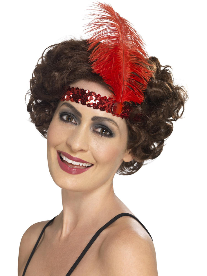 Flapper Headband Adult Red with Feather Adult Costume Accessory 1