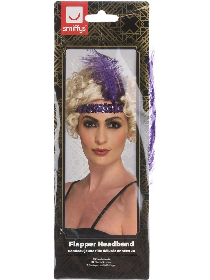Flapper Headband Adult Purple Sequin with Feather Costume Accessory 2