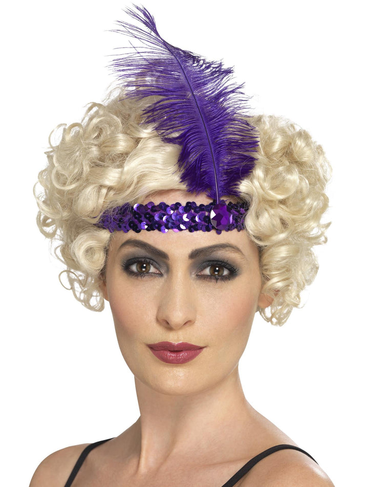 Flapper Headband Adult Purple Sequin with Feather Costume Accessory 1