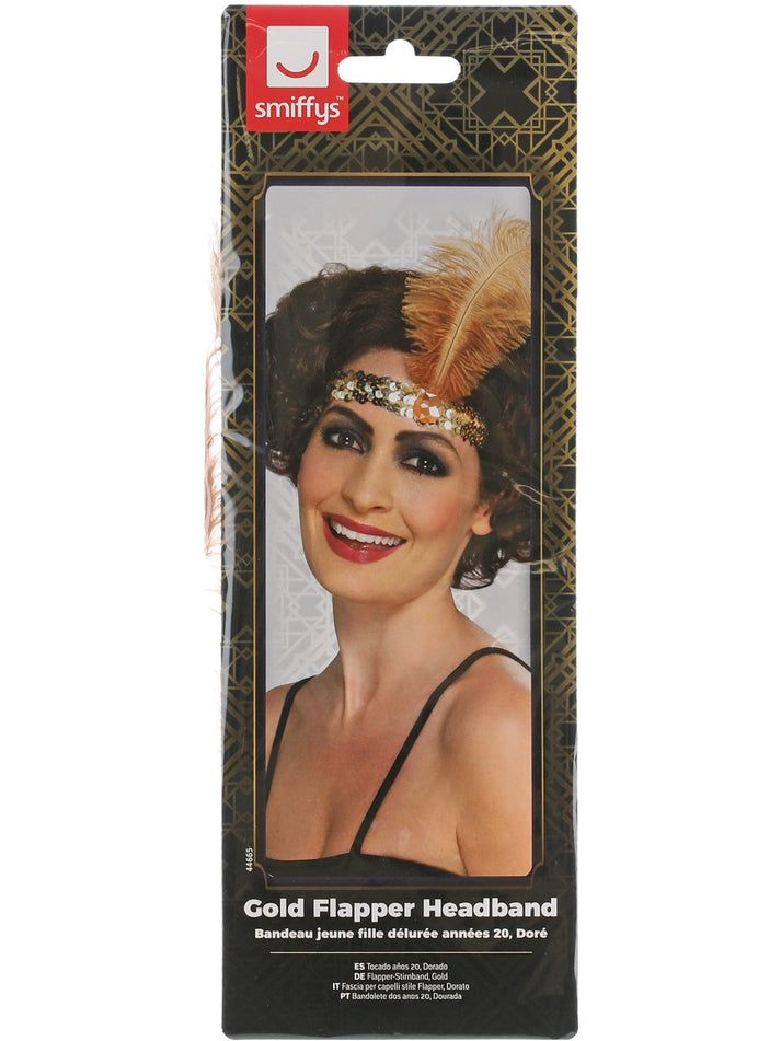 Flapper Headband Gold Sequin with Feather Adult Costume Accessory 3