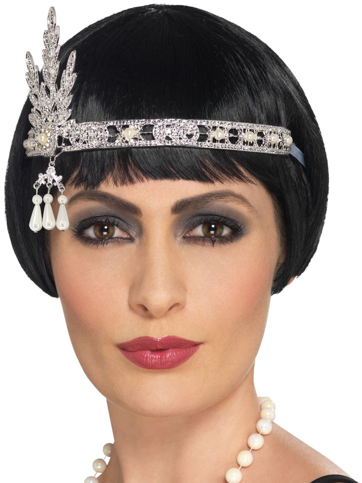 Flapper Jewel Headband Silver Adult Costume Accessory
