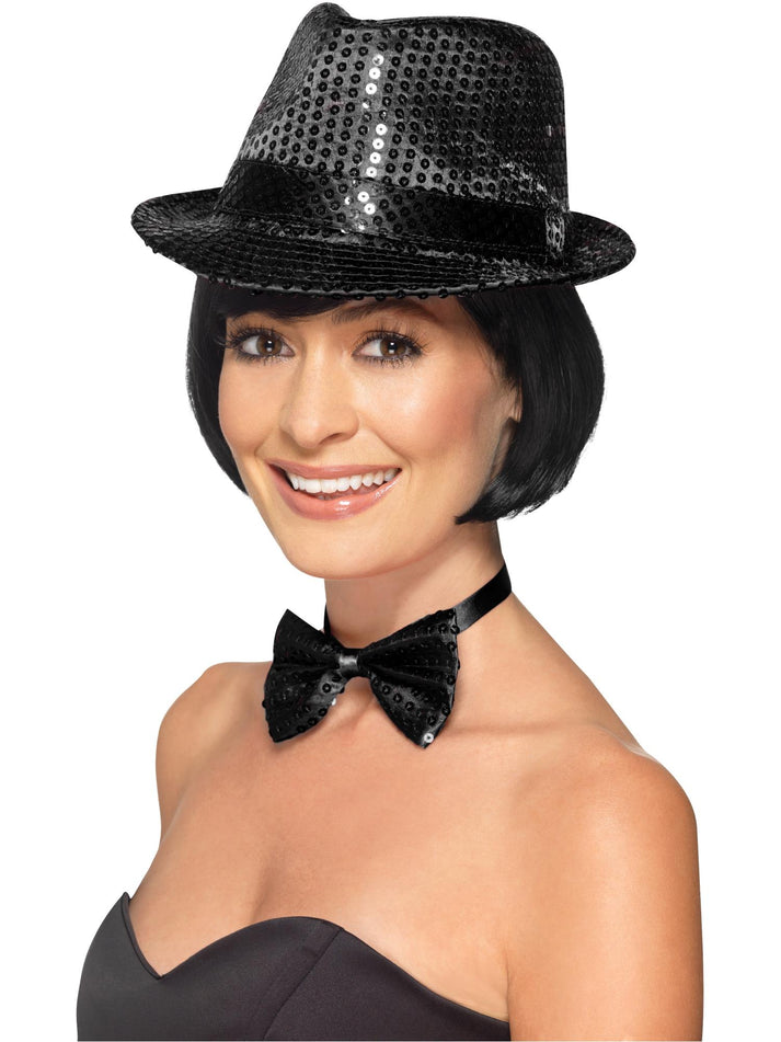 Sequin Trilby Hat Black Adult Costume Accessory 1