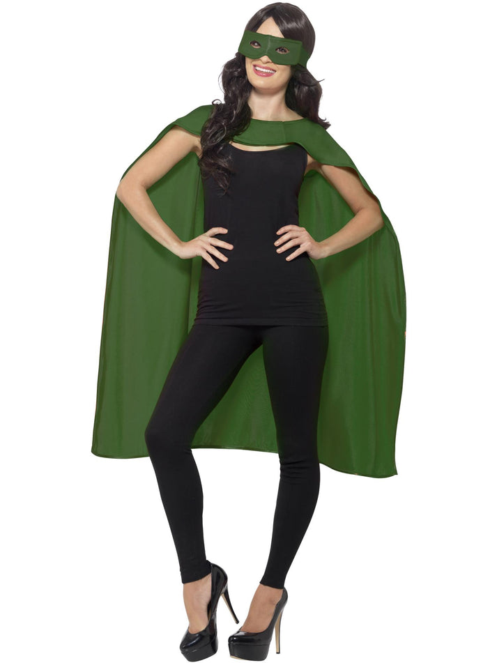 Cape Adult Green with Matching Green Eyemask Superhero Costume Accessory