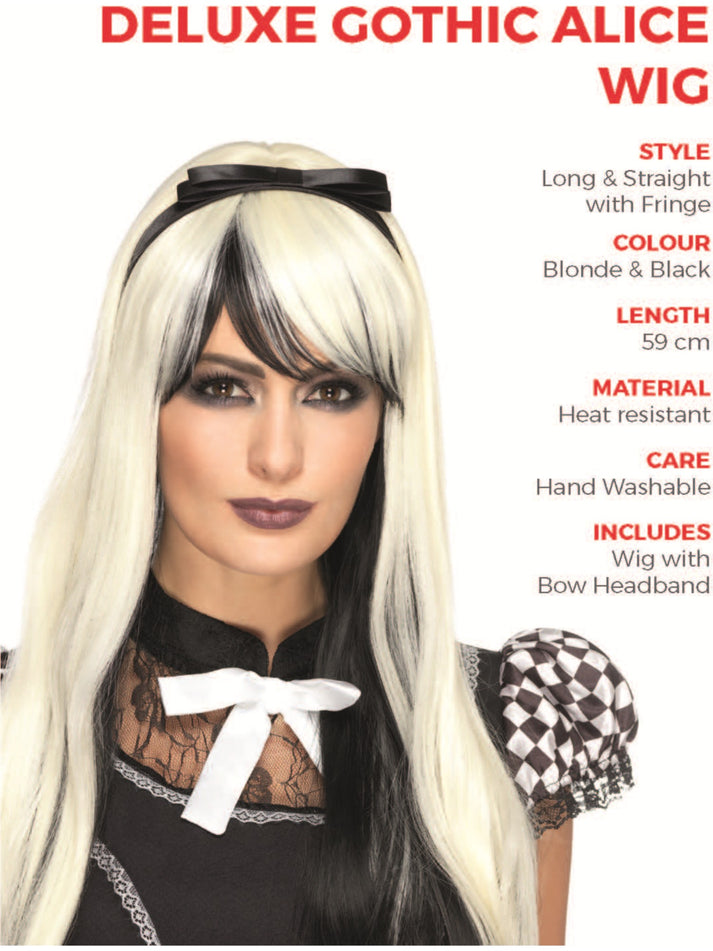 Deluxe Gothic Alice Wig Adult Blonde and Black with Headband 2