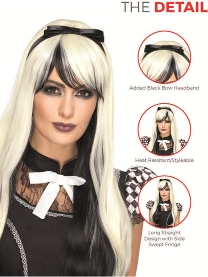 Deluxe Gothic Alice Wig Adult Blonde and Black with Headband 3