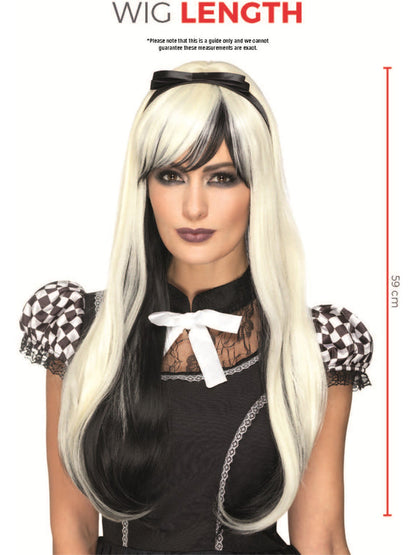 Deluxe Gothic Alice Wig Adult Blonde and Black with Headband 4