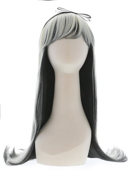 Deluxe Gothic Alice Wig Adult Blonde and Black with Headband 7
