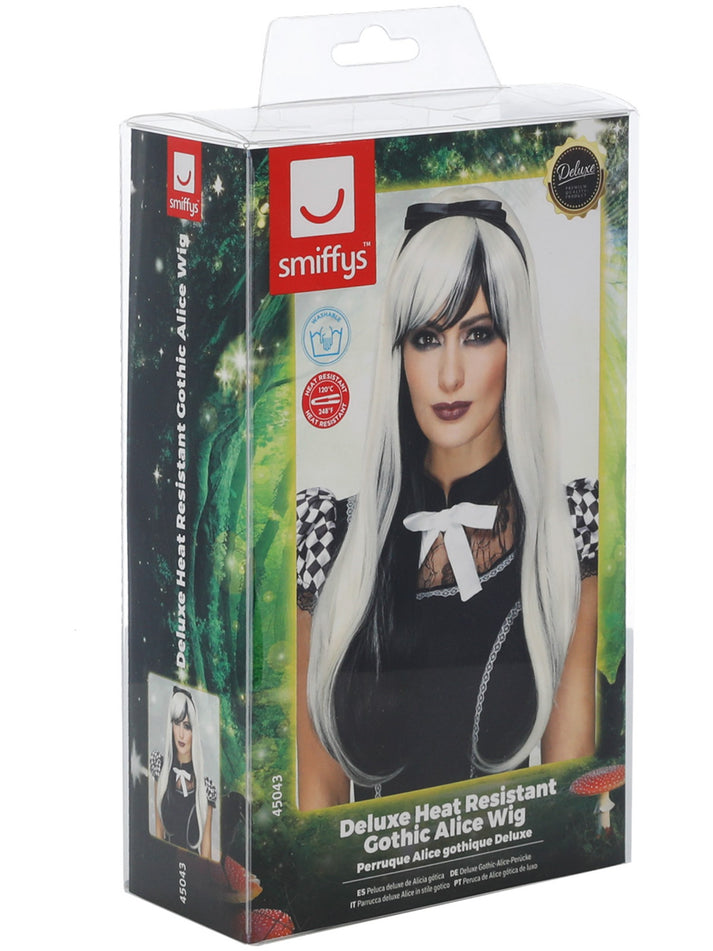 Deluxe Gothic Alice Wig Adult Blonde and Black with Headband 6