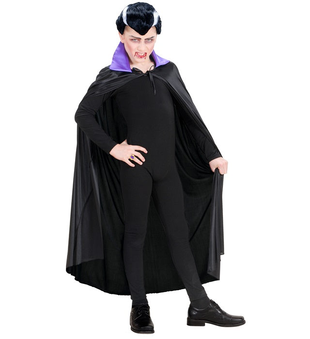 Child Size Black Cape With Purple Satin Collar 110 Cm
