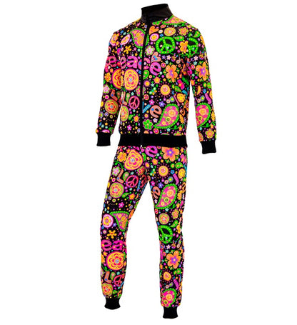 Neon Peace & Love Hippie Party Fashion Tracksuit  Jacket, Pants 
