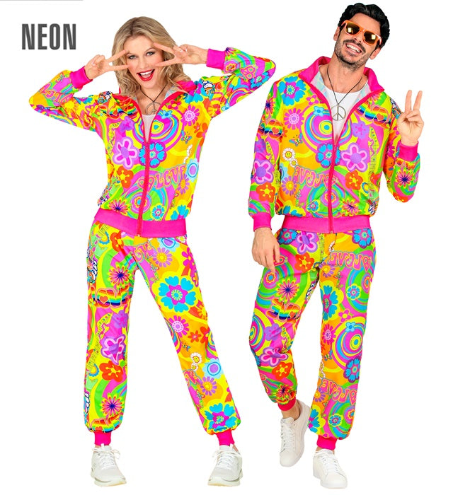 Neon Groovy Love Hippie Party Fashion Tracksuit  Jacket, Pants 