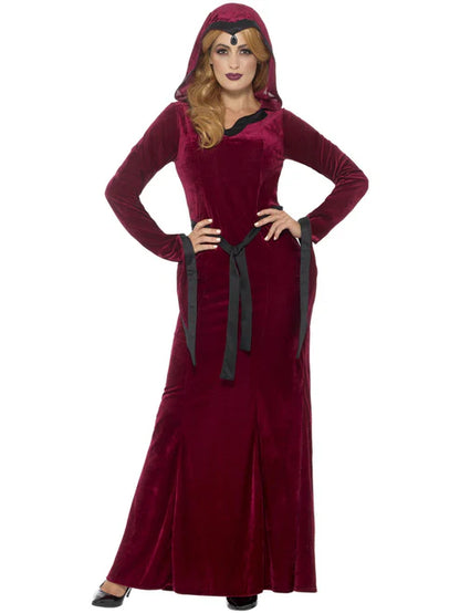 Medieval Vampiress Costume Red Hooded Dress and Belt 4