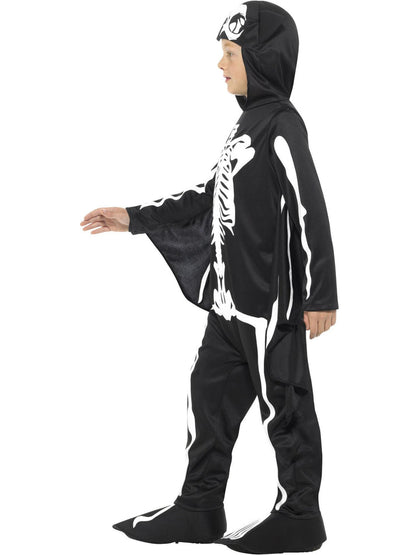 Bat Skeleton Costume Kids Black White Bodysuit with Attached Wings 2