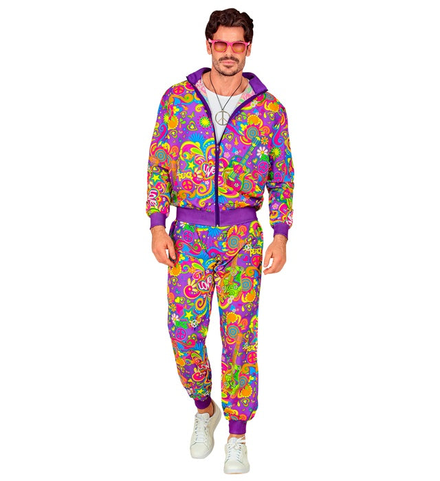 Neon Flower Power Hippie Party Fashion Tracksuit  Jacket, Pants 
