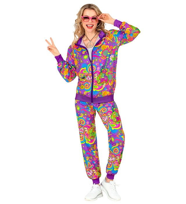 Neon Flower Power Hippie Party Fashion Tracksuit  Jacket, Pants 
