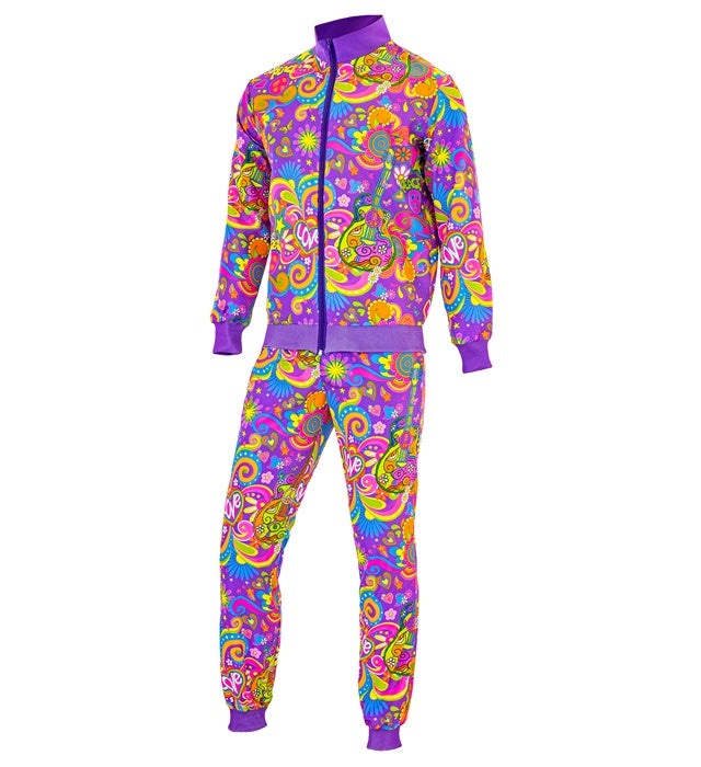 Neon Flower Power Hippie Party Fashion Tracksuit  Jacket, Pants 