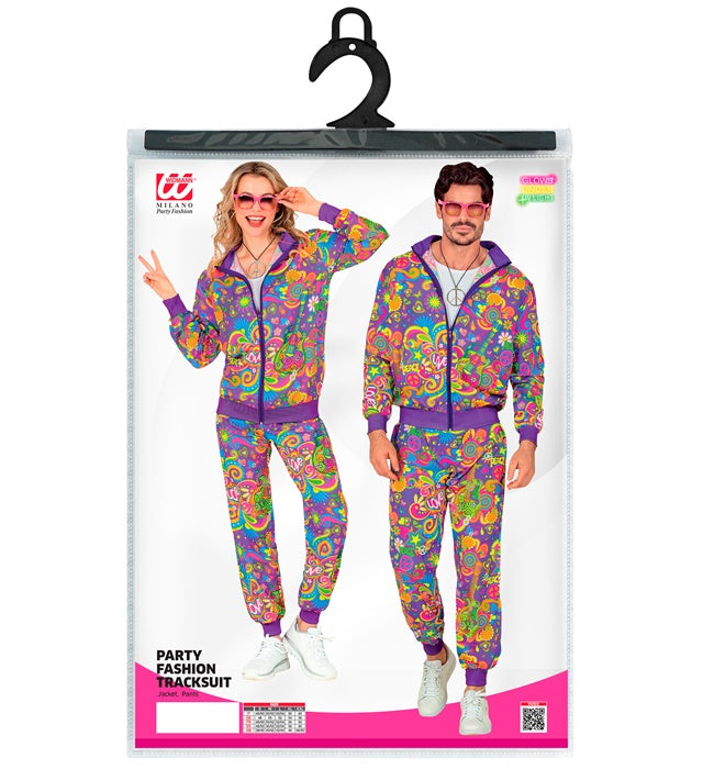 Neon Flower Power Hippie Party Fashion Tracksuit  Jacket, Pants 