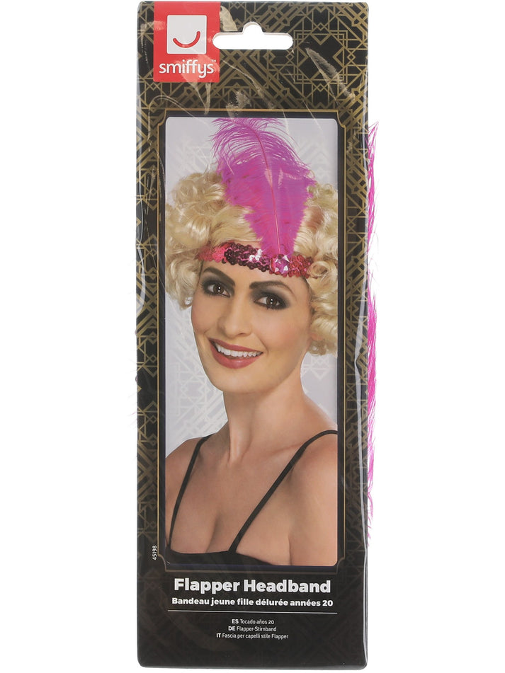 Flapper Headband Pink Sequin Adult 1920s Costume Accessory 3