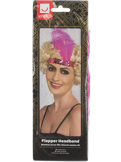 Flapper Headband Pink Sequin Adult 1920s Costume Accessory 3