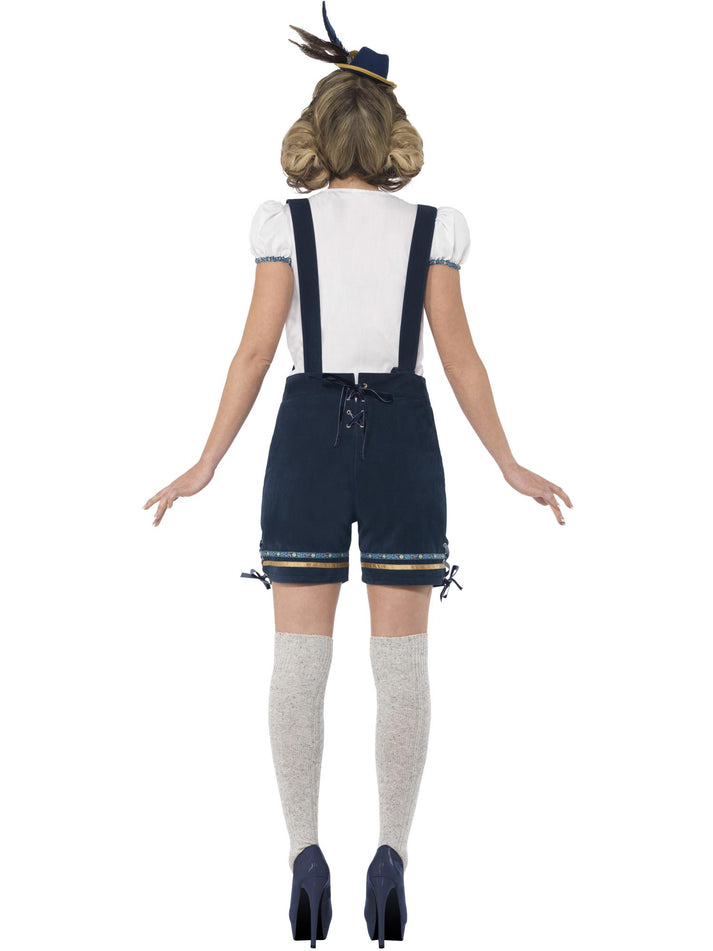 Traditional Deluxe Bavarian Costume Adult Blue Lederhosen White Top 3