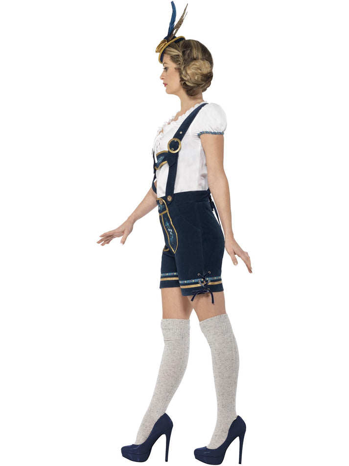 Traditional Deluxe Bavarian Costume Adult Blue Lederhosen White Top 2