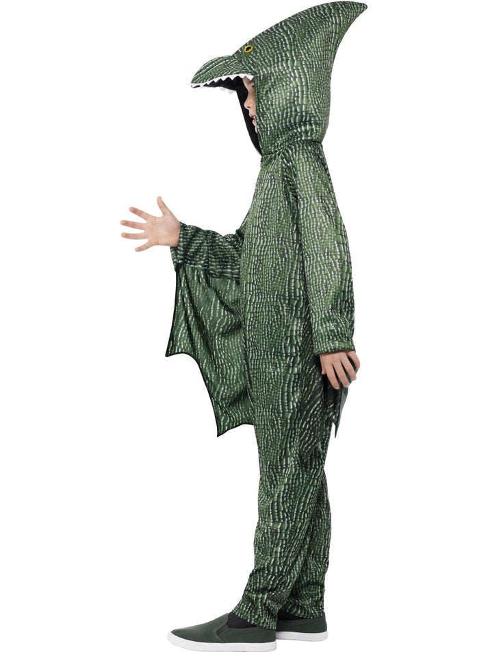 Pterodactyl Dinosaur Costume Kids Green Hooded All In One with Attached Wings 2