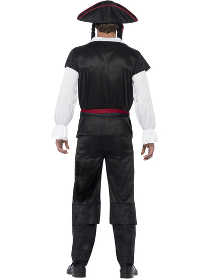 Aye Aye Pirate Captain Costume Adult Black Trousers Top Sash Hat with Hair 4