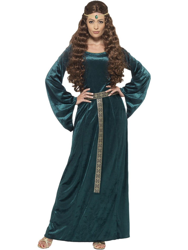Medieval Maid Costume Adult Green Dress Headband with Attached Jewel 1