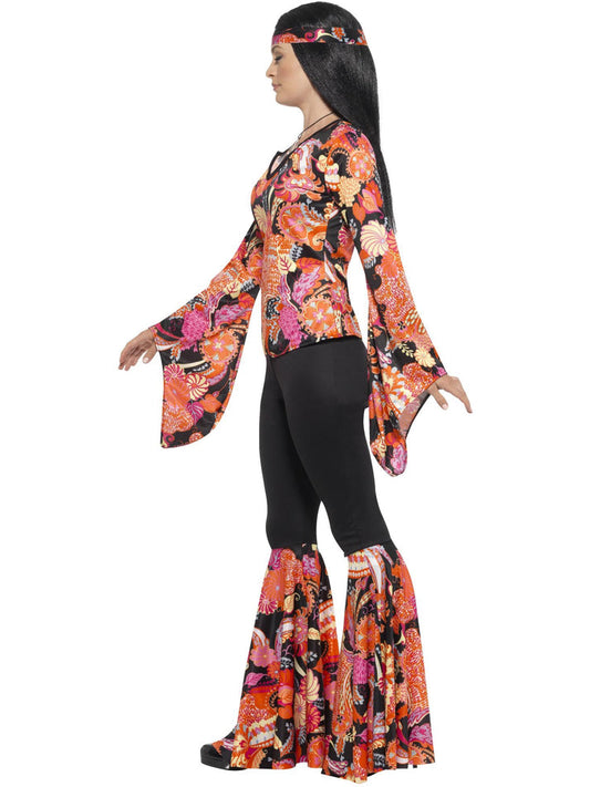 60s Willow The Hippie Costume Multi Coloured Top Trousers Headscarf and Medallion 2