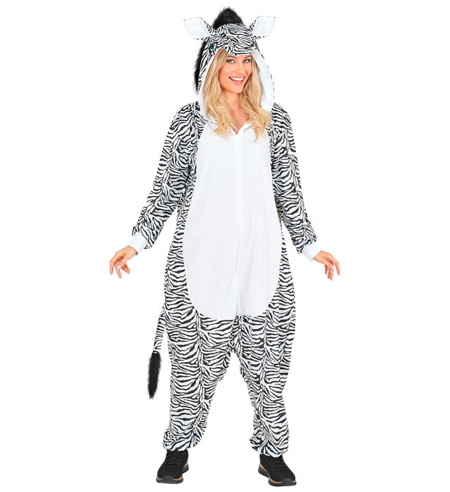 Plush Onesie Zebra  Hooded Jumpsuit 
