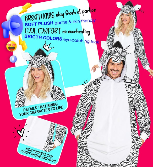 Plush Onesie Zebra  Hooded Jumpsuit 