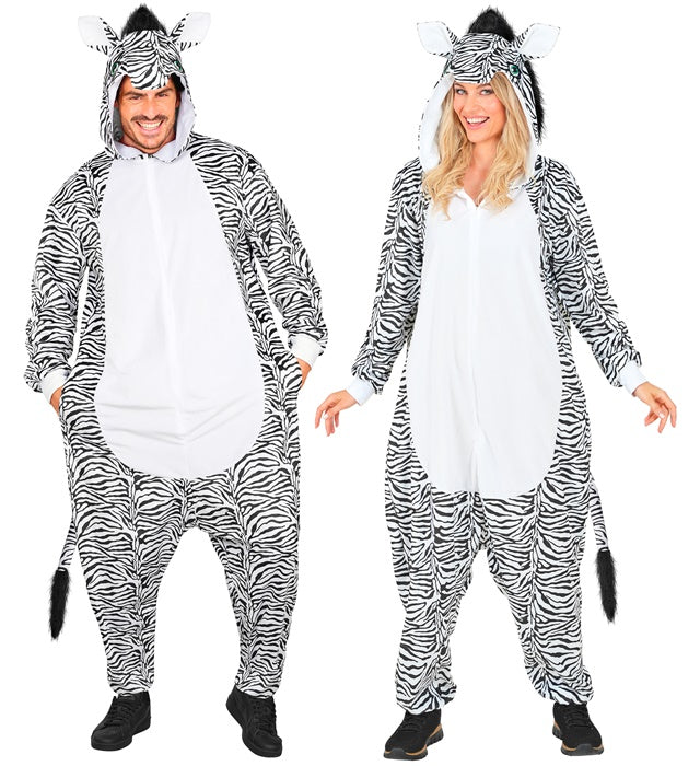 Plush Onesie Zebra  Hooded Jumpsuit 