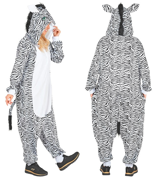 Plush Onesie Zebra  Hooded Jumpsuit 