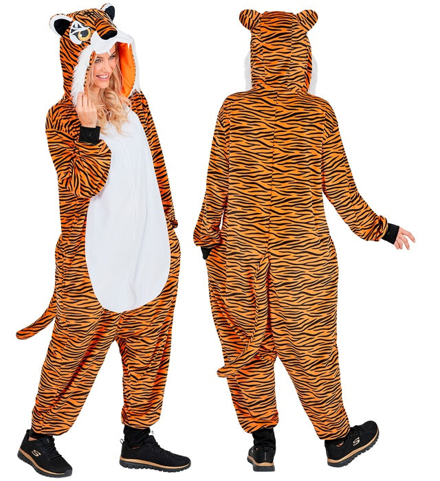 Plush Onesie Tiger  Hooded Jumpsuit 