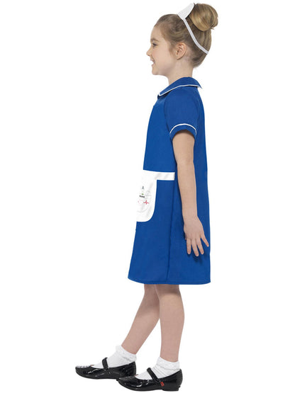 Nurse Costume Kids Blue Dress with Printed Apron and Watch and Headpiece 2