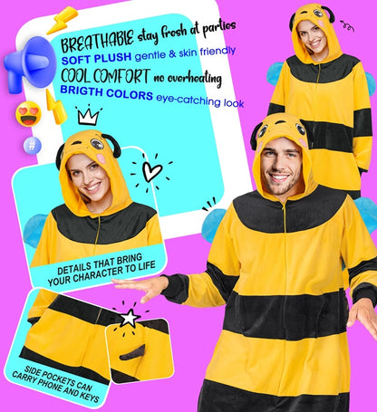 Plush Onesie Bee  Hooded Jumpsuit 