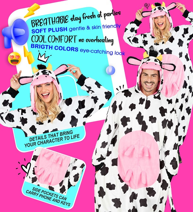 Plush Onesie Cow  Hooded Jumpsuit 