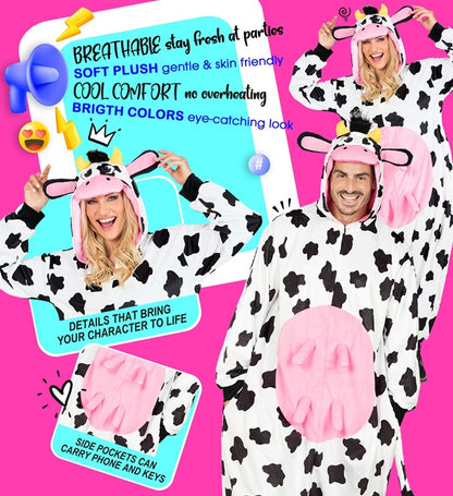 Plush Onesie Cow  Hooded Jumpsuit 