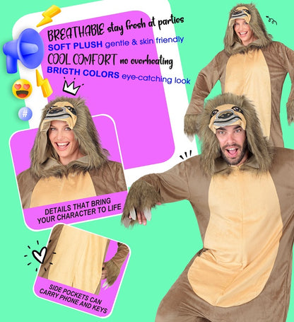 Plush Onesie Sloth  Hooded Jumpsuit 